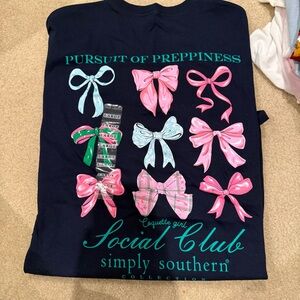 Simply Southern Navy T-Shirt with Pink and Blue Bows